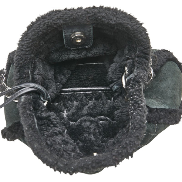 シャネル チョコバー ココマーク チェーン ショルダーバッグ ブラック ムートン スウェード レディース CHANEL 【中古】