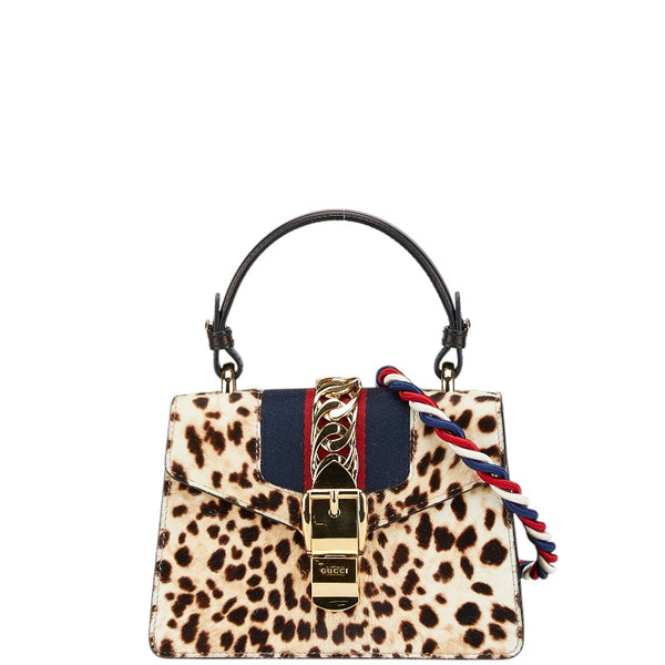 グッチ シェリーライン シルヴィ レオパード ミニ ハンドバッグ ショルダーバッグ 2WAY 470270  ベージュ ブラウン ハラコ レザー レディース GUCCI 【中古】