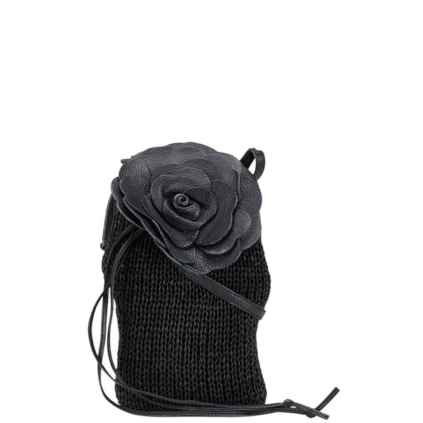 ボッテガヴェネタ 花 フラワー ショルダーバッグ ポシェット ブラック レザー レディース BOTTEGAVENETA 【中古】