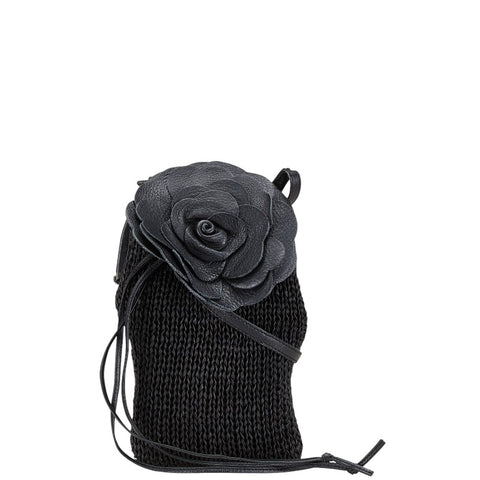 ボッテガヴェネタ 花 フラワー ショルダーバッグ ポシェット ブラック レザー レディース BOTTEGAVENETA 【中古】