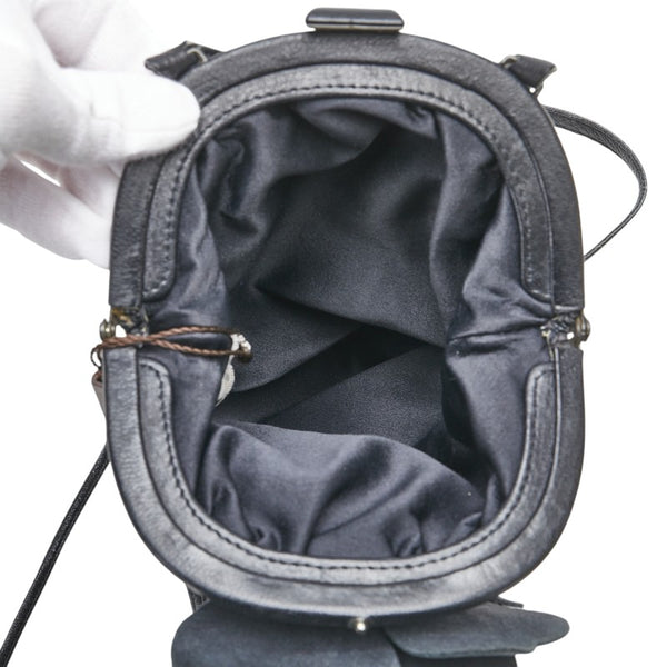 ボッテガヴェネタ 花 フラワー ショルダーバッグ ポシェット ブラック レザー レディース BOTTEGAVENETA 【中古】