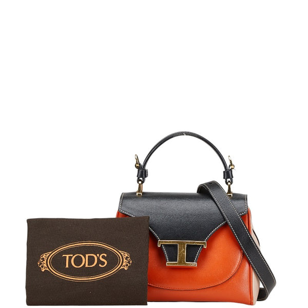 トッズ T タイムレス ハンドバッグ ショルダーバッグ 2WAY オレンジ ブラック ベージュ レザー レディース TOD’S 【中古】