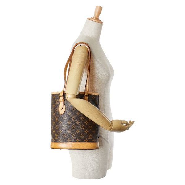 ルイ ヴィトン モノグラム プチ バケットPM トートバッグ ショルダーバッグ M42238 ブラウン PVC レザー レディース LOUIS VUITTON 【中古】