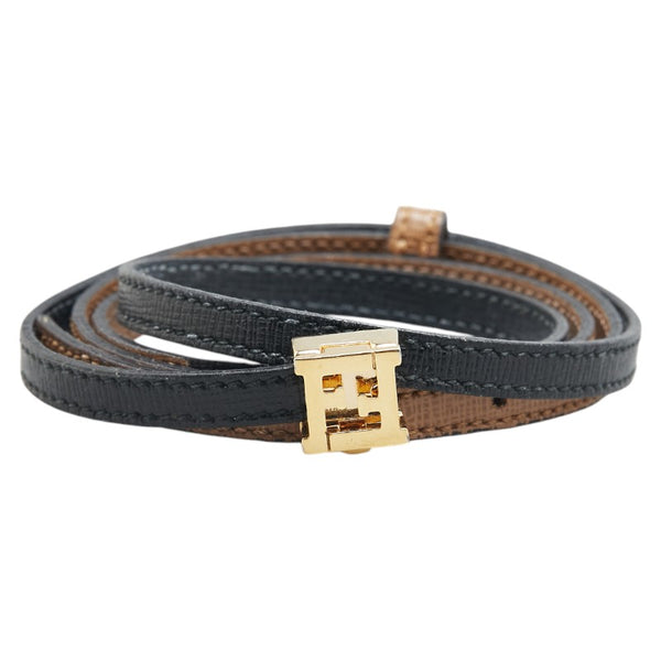 フェンディ FF金具 ブレスレット ブラウン ブラック レザー レディース FENDI 【中古】