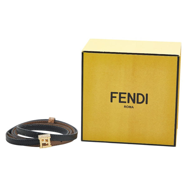 フェンディ FF金具 ブレスレット ブラウン ブラック レザー レディース FENDI 【中古】