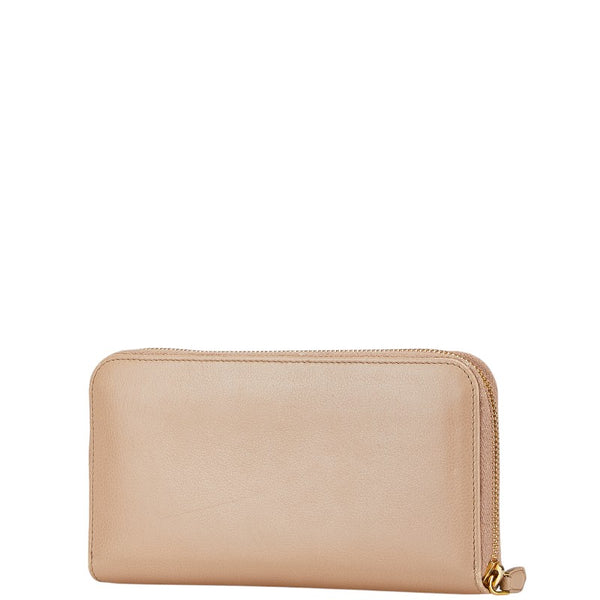 プラダ 三角ロゴプレート 長財布 ラウンドファスナー ベージュ レザー レディース PRADA 【中古】