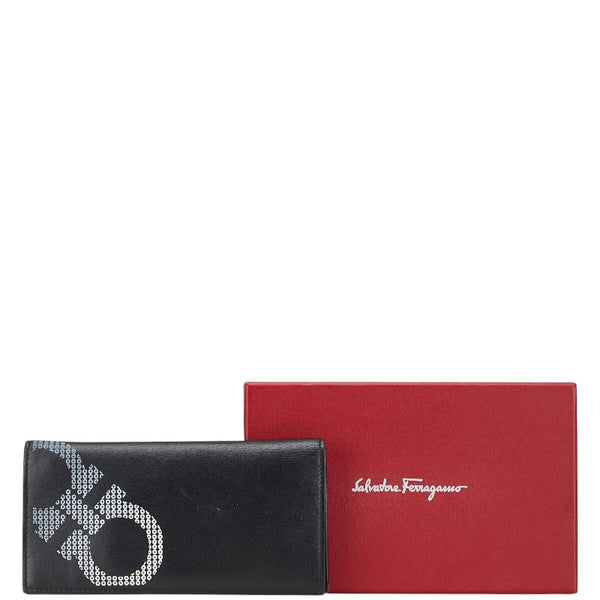 サルヴァトーレフェラガモ ダブルガンチーニ 長財布 ブラック レザー メンズ Salvatore Ferragamo 【中古】