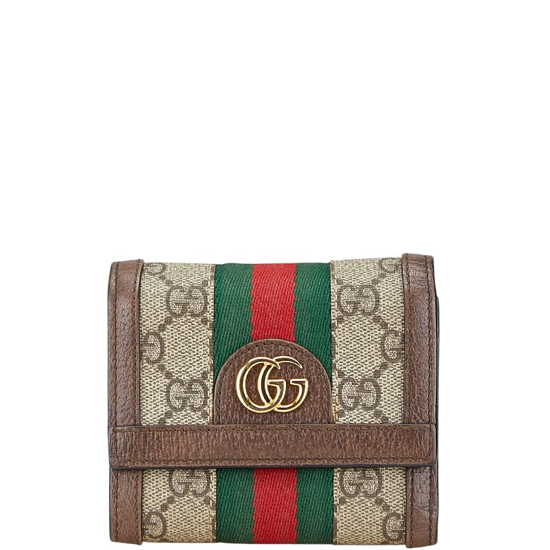 グッチ GGスプリーム オフィディア 三つ折り財布 523174 ブラウン PVC レザー レディース GUCCI 【中古】