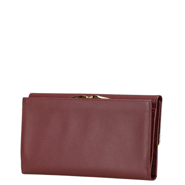 カルティエ マストライン がま口 長財布 ワインレッド レザー レディース CARTIER 【中古】