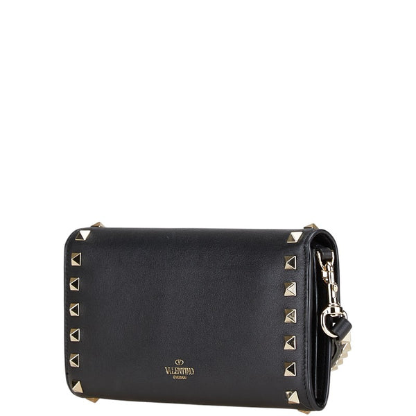 ヴァレンティノ ロックスタッズ 長財布 ブラック ゴールド レザー レディース VALENTINO 【中古】