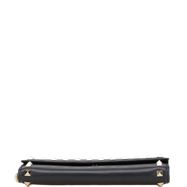 ヴァレンティノ ロックスタッズ 長財布 ブラック ゴールド レザー レディース VALENTINO 【中古】