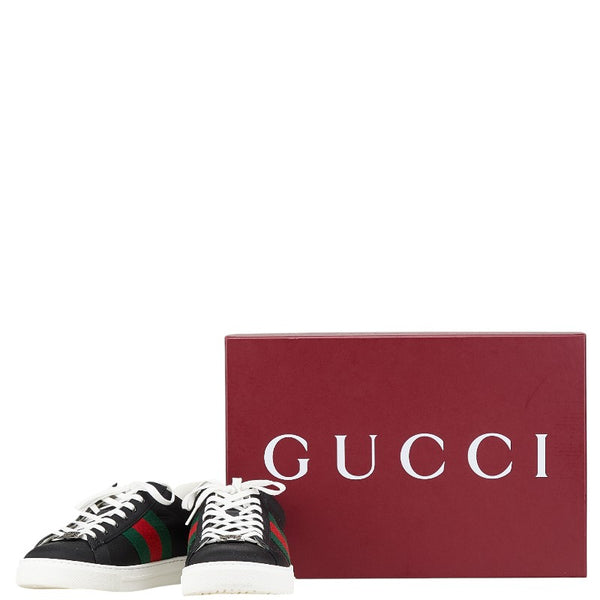 グッチ ACE エース シェル クロコ型押し スニーカー サイズ：8 800891 ブラック レッド ナイロン レザー メンズ GUCCI 【中古】