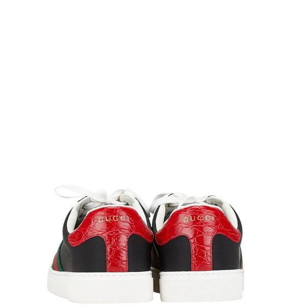 グッチ ACE エース シェル クロコ型押し スニーカー サイズ：8 800891 ブラック レッド ナイロン レザー メンズ GUCCI 【中古】