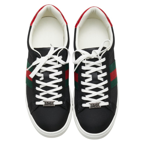 グッチ ACE エース シェル クロコ型押し スニーカー サイズ：8 800891 ブラック レッド ナイロン レザー メンズ GUCCI 【中古】