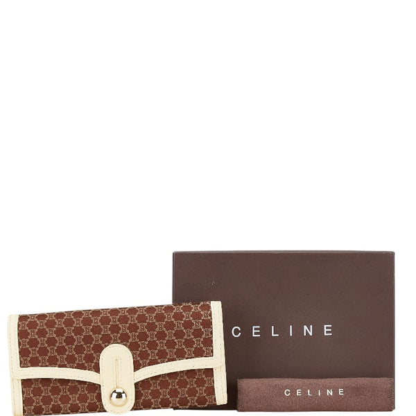 セリーヌ マカダム 長財布 ブラウン アイボリー キャンバス レザー レディース CELINE 【中古】