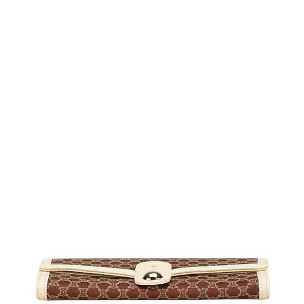 セリーヌ マカダム 長財布 ブラウン アイボリー キャンバス レザー レディース CELINE 【中古】