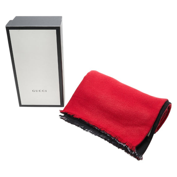 グッチ ロゴ リバーシブル マフラー レッド ウール レディース GUCCI 【中古】