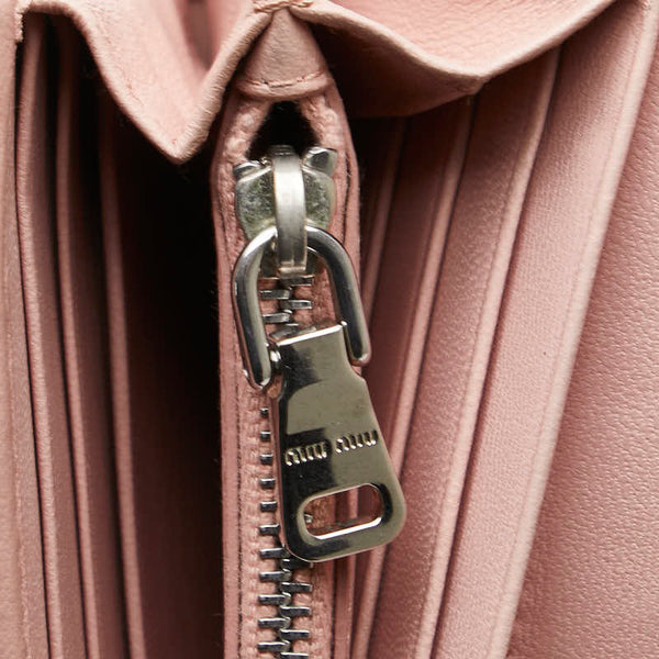 ミュウミュウ マテラッセ ビジュー 長財布 5MH109 ピンク レザー レディース MIUMIU 【中古】