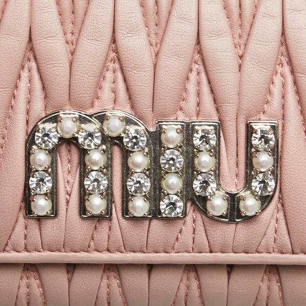ミュウミュウ マテラッセ ビジュー 長財布 5MH109 ピンク レザー レディース MIUMIU 【中古】