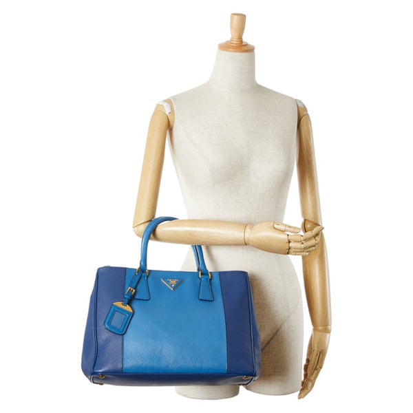 プラダ 三角ロゴプレート ハンドバッグ ブルー サフィアーノ レディース PRADA 【中古】