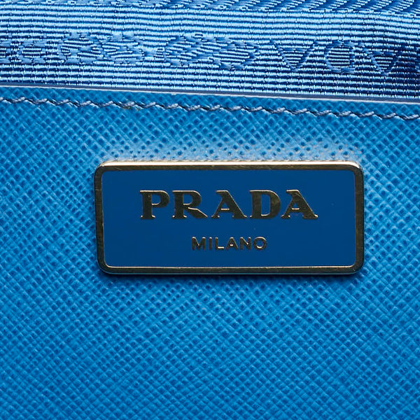 プラダ 三角ロゴプレート ハンドバッグ ブルー サフィアーノ レディース PRADA 【中古】