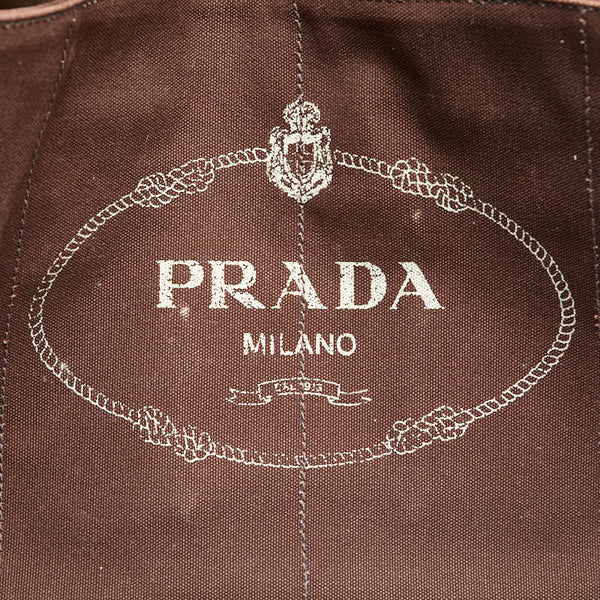 プラダ 三角ロゴプレート カナパL ハンドバッグ トートバッグ ブラウン キャンバス レディース PRADA 【中古】