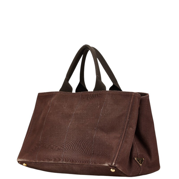 プラダ 三角ロゴプレート カナパL ハンドバッグ トートバッグ ブラウン キャンバス レディース PRADA 【中古】