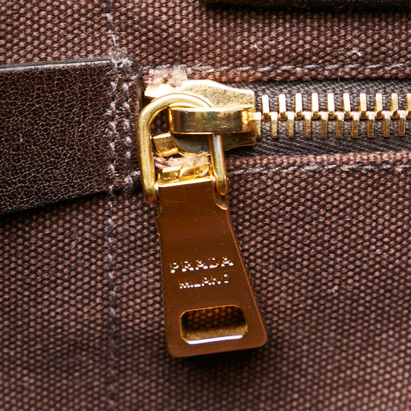 プラダ 三角ロゴプレート カナパL ハンドバッグ トートバッグ ブラウン キャンバス レディース PRADA 【中古】