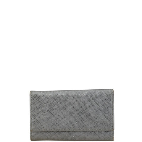 プラダ ロゴ 6連 キーケース 2PG222 グレー サフィアーノ レディース PRADA 【中古】