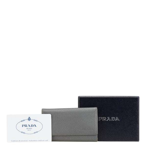 プラダ ロゴ 6連 キーケース 2PG222 グレー サフィアーノ レディース PRADA 【中古】
