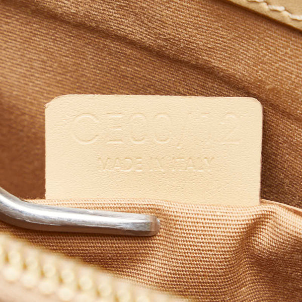 セリーヌ ロゴエンボス ハンドバッグ ベージュ レザー レディース CELINE 【中古】
