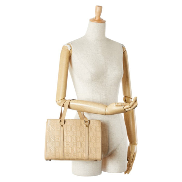 セリーヌ ロゴエンボス ハンドバッグ ベージュ レザー レディース CELINE 【中古】