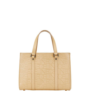 セリーヌ ロゴエンボス ハンドバッグ ベージュ レザー レディース CELINE 【中古】