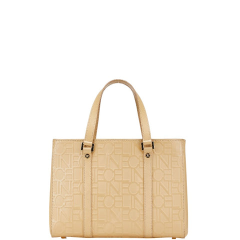 セリーヌ ロゴエンボス ハンドバッグ ベージュ レザー レディース CELINE 【中古】