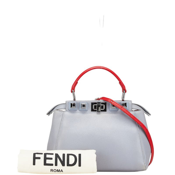 フェンディ ミニ ピーカブー スタッズ ハンドバッグ ショルダーバッグ 2WAY 8BN244 ライトブルー レッド レザー レディース FENDI 【中古】