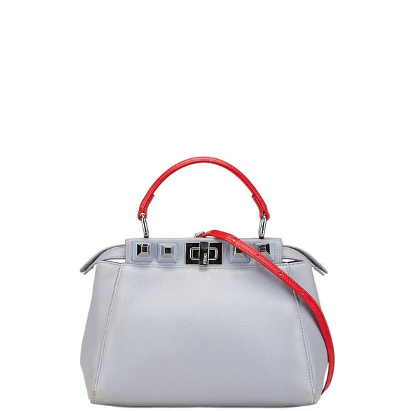 フェンディ ミニ ピーカブー スタッズ ハンドバッグ ショルダーバッグ 2WAY 8BN244 ライトブルー レッド レザー レディース FENDI 【中古】