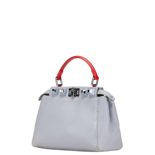 フェンディ ミニ ピーカブー スタッズ ハンドバッグ ショルダーバッグ 2WAY 8BN244 ライトブルー レッド レザー レディース FENDI 【中古】