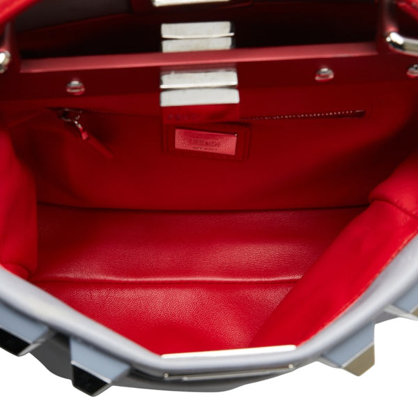 フェンディ ミニ ピーカブー スタッズ ハンドバッグ ショルダーバッグ 2WAY 8BN244 ライトブルー レッド レザー レディース FENDI 【中古】