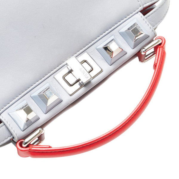 フェンディ ミニ ピーカブー スタッズ ハンドバッグ ショルダーバッグ 2WAY 8BN244 ライトブルー レッド レザー レディース FENDI 【中古】