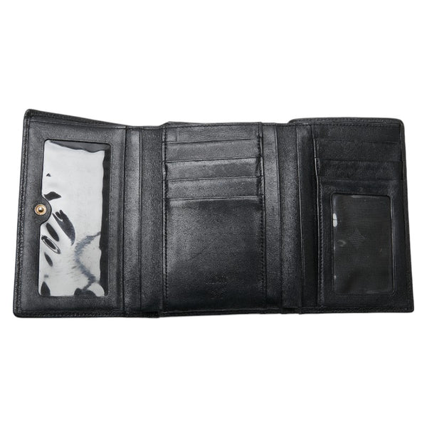エム シー エム ロゴ金具 三つ折り財布 ブラック レザー レディース MCM 【中古】
