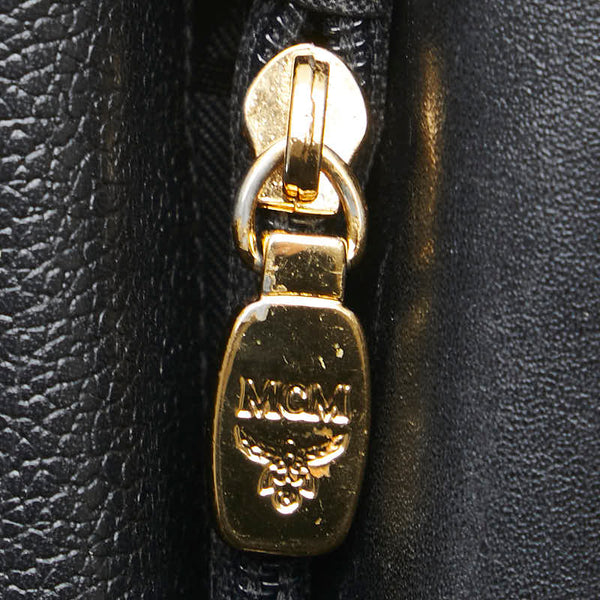 エム シー エム ロゴ金具 三つ折り財布 ブラック レザー レディース MCM 【中古】