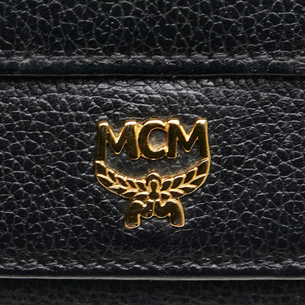 エム シー エム ロゴ金具 三つ折り財布 ブラック レザー レディース MCM 【中古】