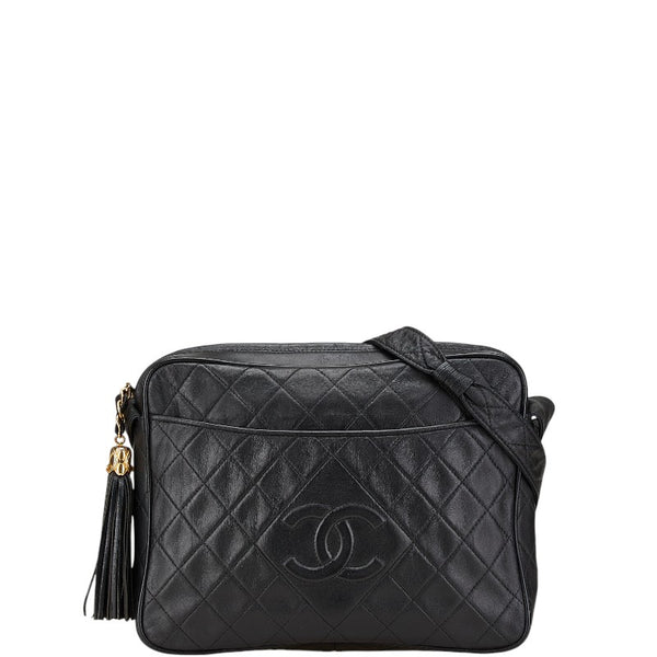 シャネル マトラッセ ココマーク フリンジ 斜め掛け ショルダーバッグ ブラック ラムスキン レディース CHANEL 【中古】