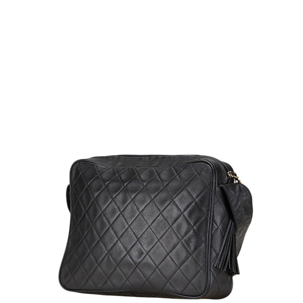 シャネル マトラッセ ココマーク フリンジ 斜め掛け ショルダーバッグ ブラック ラムスキン レディース CHANEL 【中古】