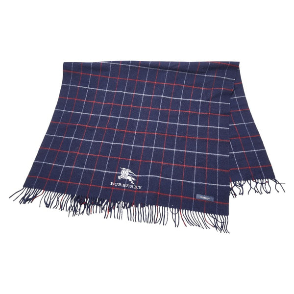 バーバリー チェック ロゴ刺繍 ブランケット ネイビー ウール レディース BURBERRY 【中古】
