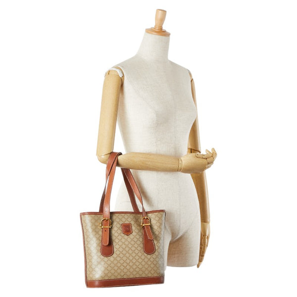 セリーヌ マカダム トートバッグ ハンドバッグ ベージュ ブラウン PVC レザー レディース CELINE 【中古】