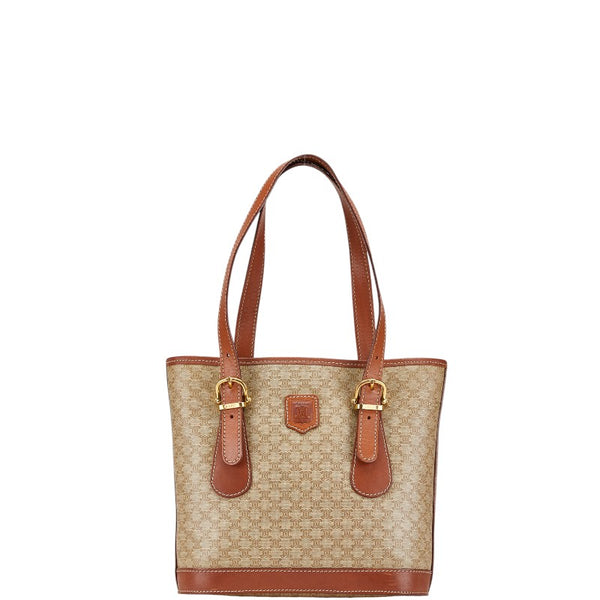 セリーヌ マカダム トートバッグ ハンドバッグ ベージュ ブラウン PVC レザー レディース CELINE 【中古】