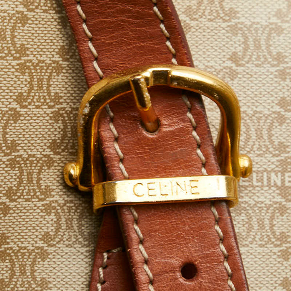 セリーヌ マカダム トートバッグ ハンドバッグ ベージュ ブラウン PVC レザー レディース CELINE 【中古】