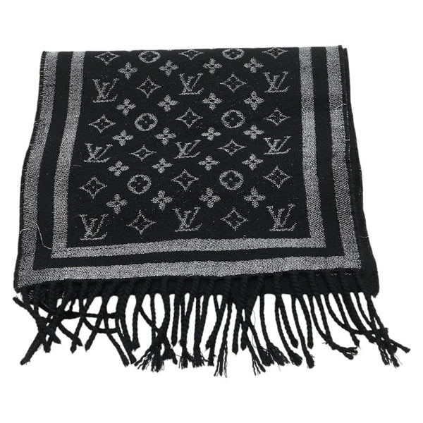 ルイ ヴィトン モノグラム マフラー 408836 ブラック シルバー ウール カシミヤ レディース LOUIS VUITTON 【中古】