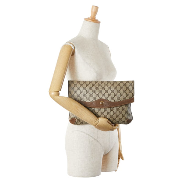 グッチ オールドグッチ GGスプリーム クラッチバッグ セカンドバッグ 89 02 075 ベージュ ブラウン PVC レザー メンズ GUCCI 【中古】